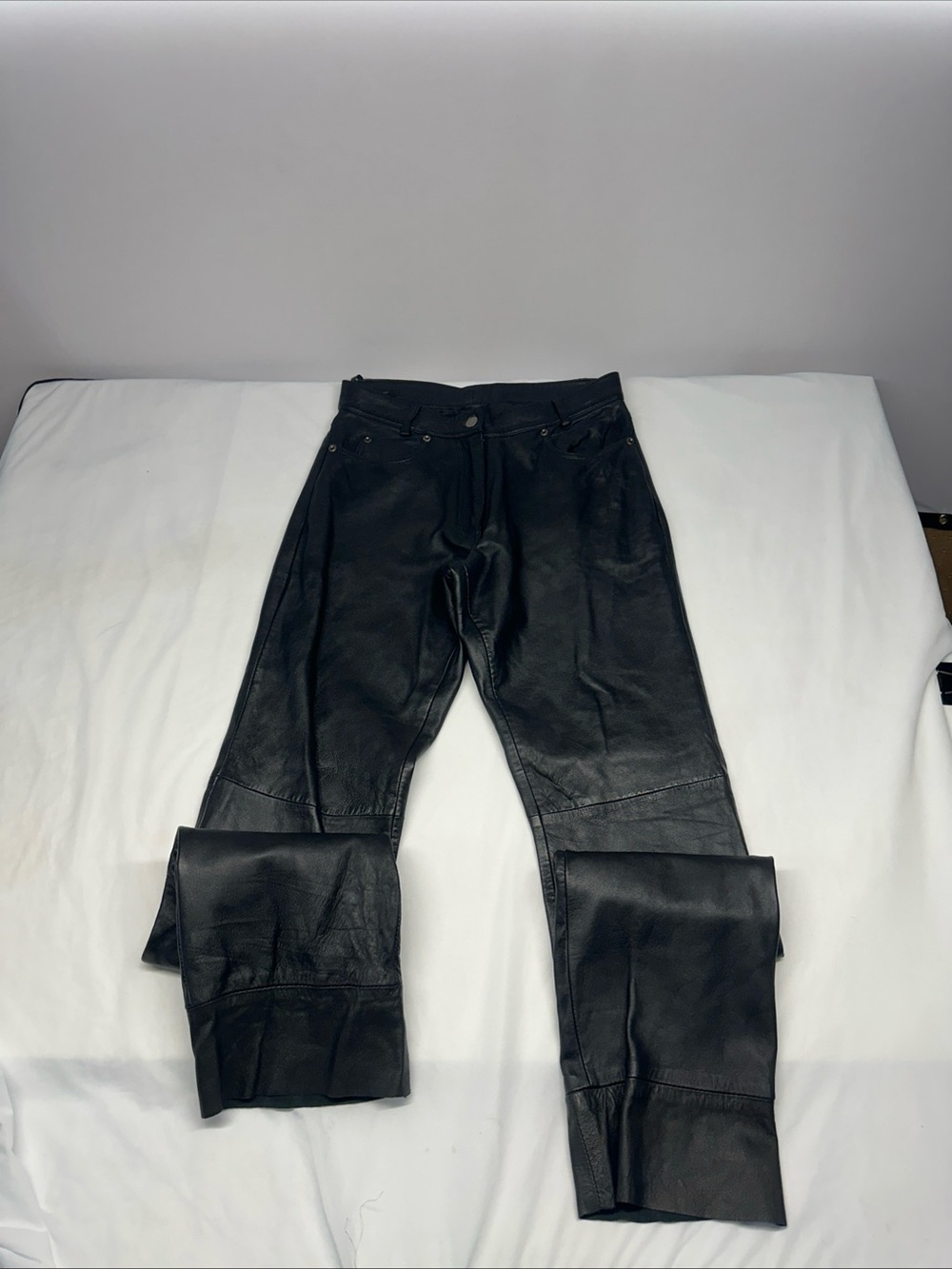 Women's Black Leather Flare Pants